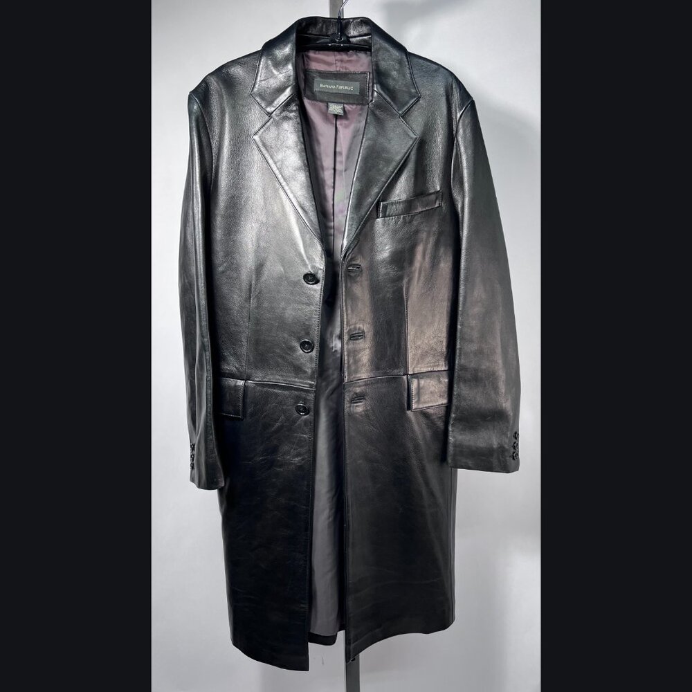 BANANA REPUBLIC Vintage Fall 99 Black 100% Buttery Leather‎ Mid-length Coat S - Picture 3 of 8